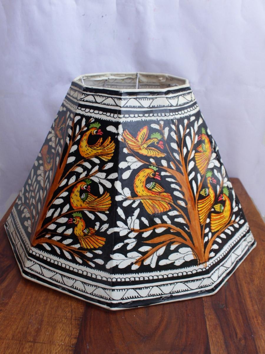 Yellow-Birds-on-Black-Base-Leather-Lampshade Yellow-Birds-on-Black-Base-Leather-Lampshade at Shilphaat.com