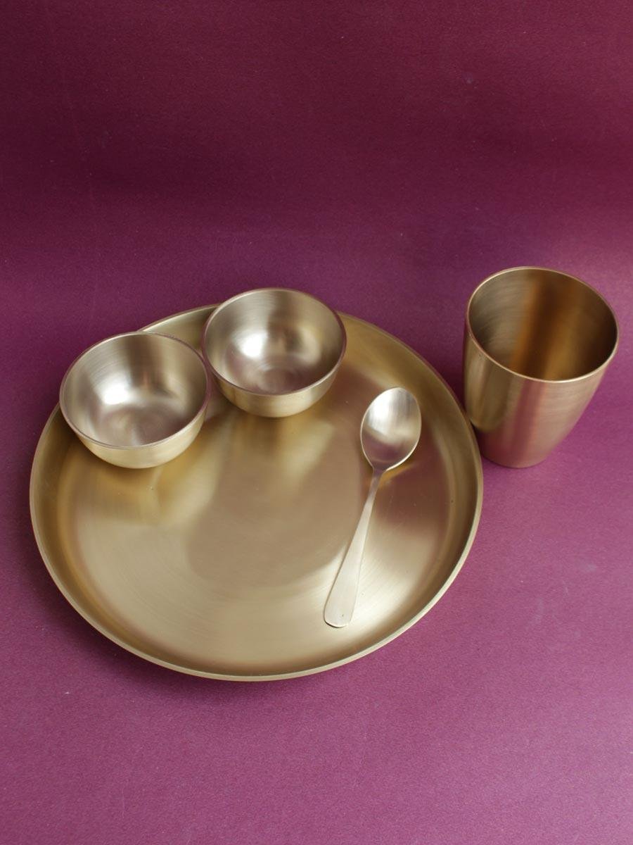 tapered-glass-handcrafted-brass-dinner-set-of-5 tapered-glass-handcrafted-brass-dinner-set-of-5 at Shilphaat.com