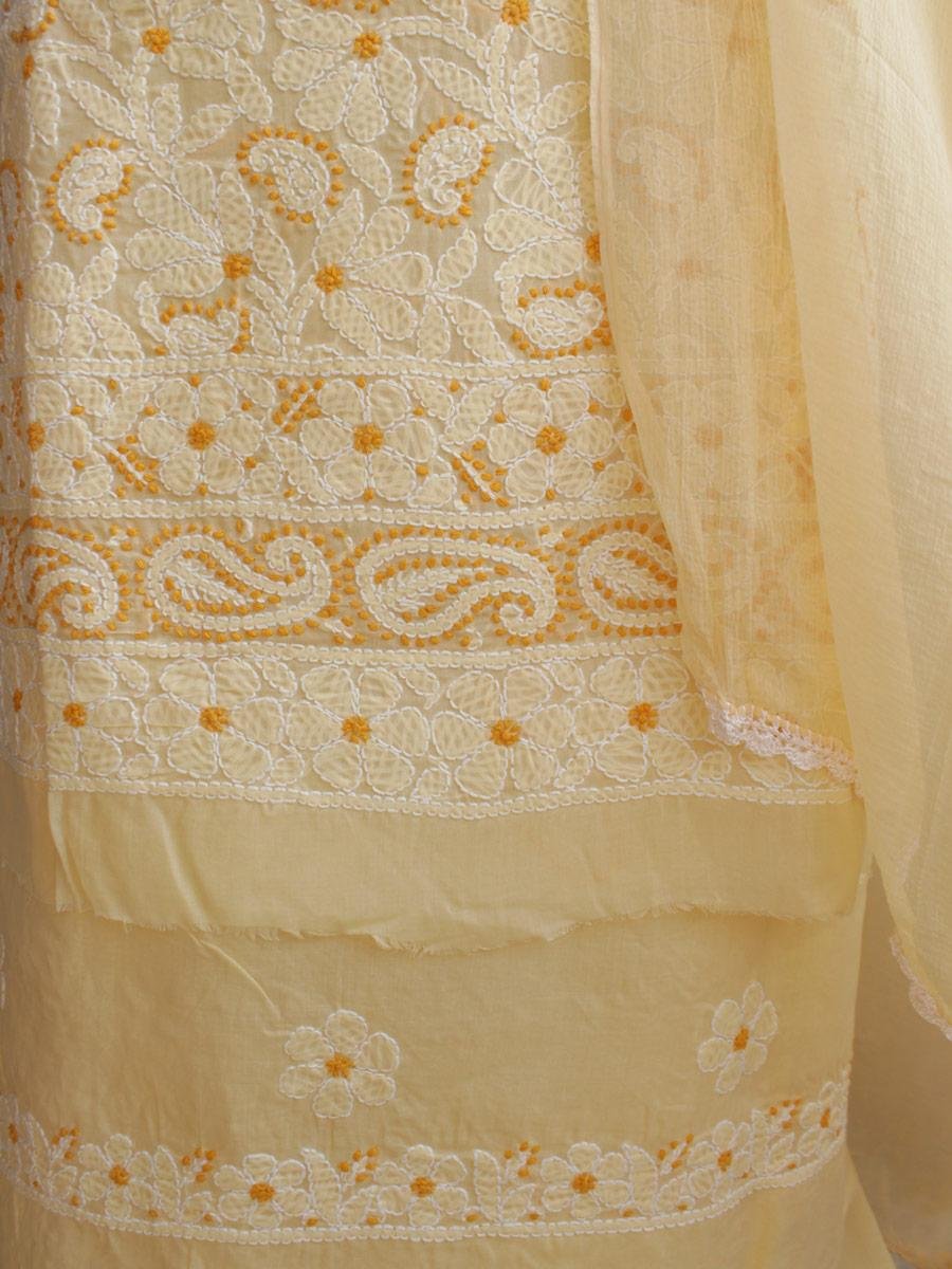 Beige-Yellow-chikankari-cotton-3pc-lucknowi-suit Beige-Yellow-chikankari-cotton-3pc-lucknowi-suit