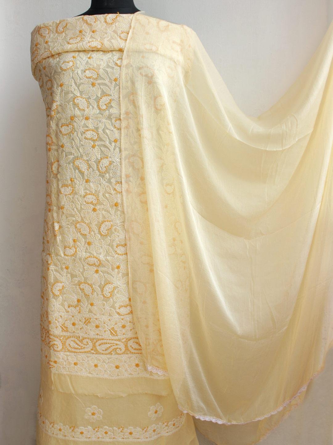 Beige-Yellow-chikankari-cotton-dress-material Beige-Yellow-chikankari-cotton-dress-material at Shilphaat.com