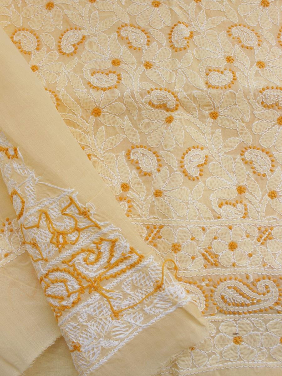 Beige-yellow-chikankari-cotton-lucknowi-suit Beige-yellow-chikankari-cotton-lucknowi-suit at Shilphaat.com