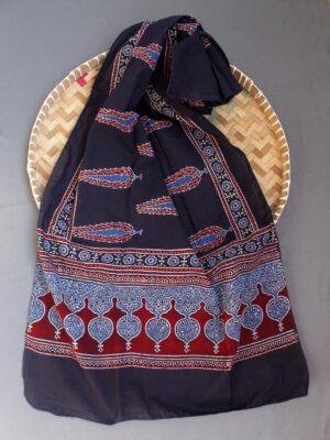 Black,-Blue,-Maroon-Ajrakh-block-printed cotton-stole ar Shilphaat.com