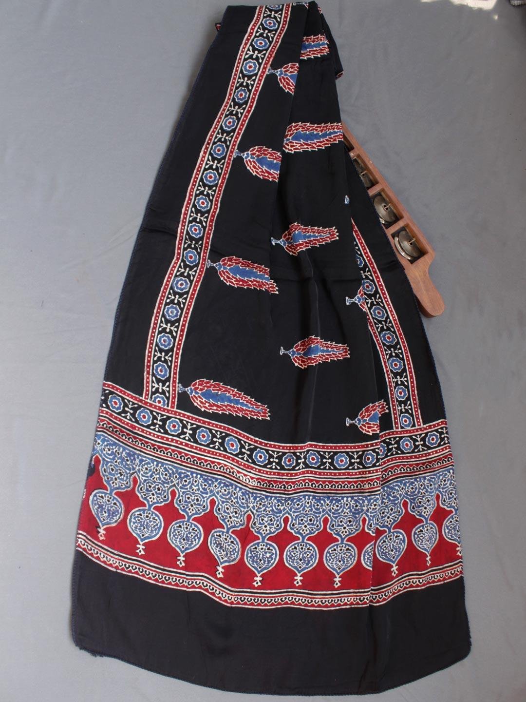 Black-and-Red-Modal-silk-Ajrakh-stole Black-and-Red-Modal-silk-Ajrakh-stole at Shilphaat.com