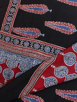 Black-and-red-Modal-silk-Ajrakh-block-printed-scarf at Shilphaat.com
