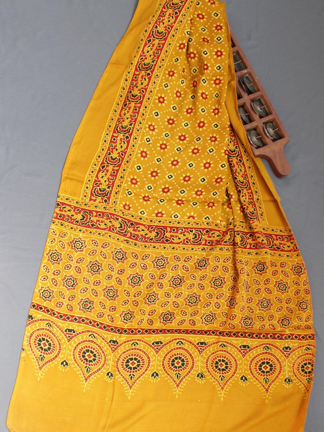 Brownish-Yellow-Modal-silk-Ajrakh-stole Brownish-Yellow-Modal-silk-Ajrakh-stole at Shilphaat.com