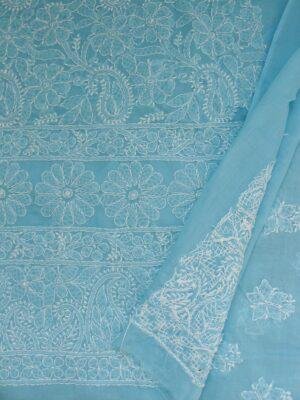 Cyan-Blue-chikankari-cotton-kurta-fabric-for-women