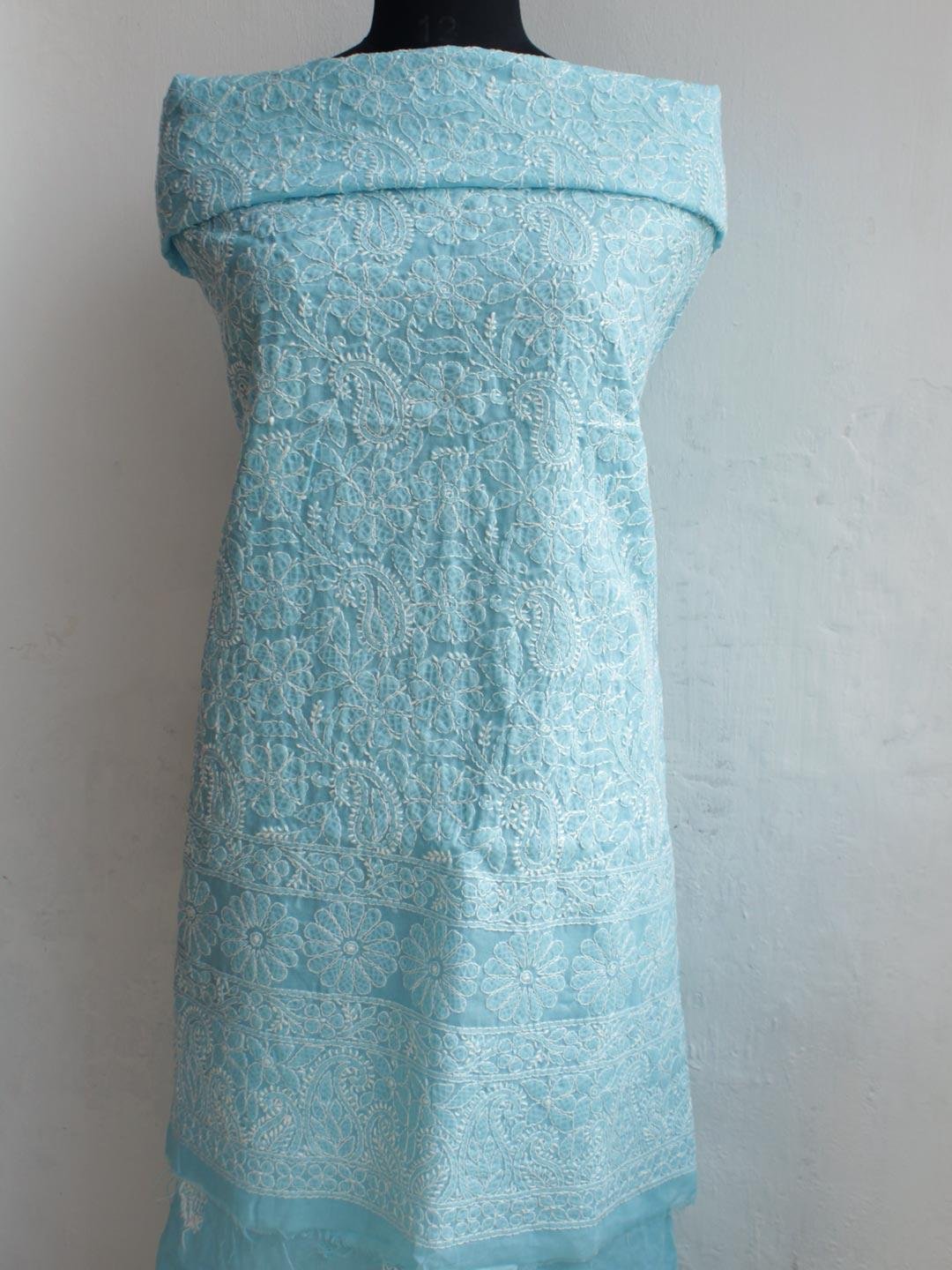 Cyan-Blue-cotton-Chikankari-Kurta-Fabric Cyan-Blue-cotton-Chikankari-Kurta-Fabric at Shilphaat.com