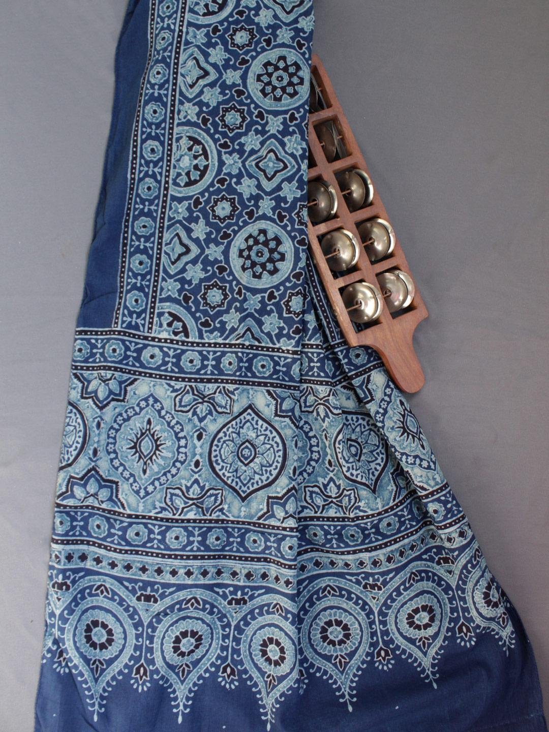 Indigo-Ajrakh-block-printed-cotton-stole Indigo-Ajrakh-block-printed-cotton-stole at Shilphaat.com