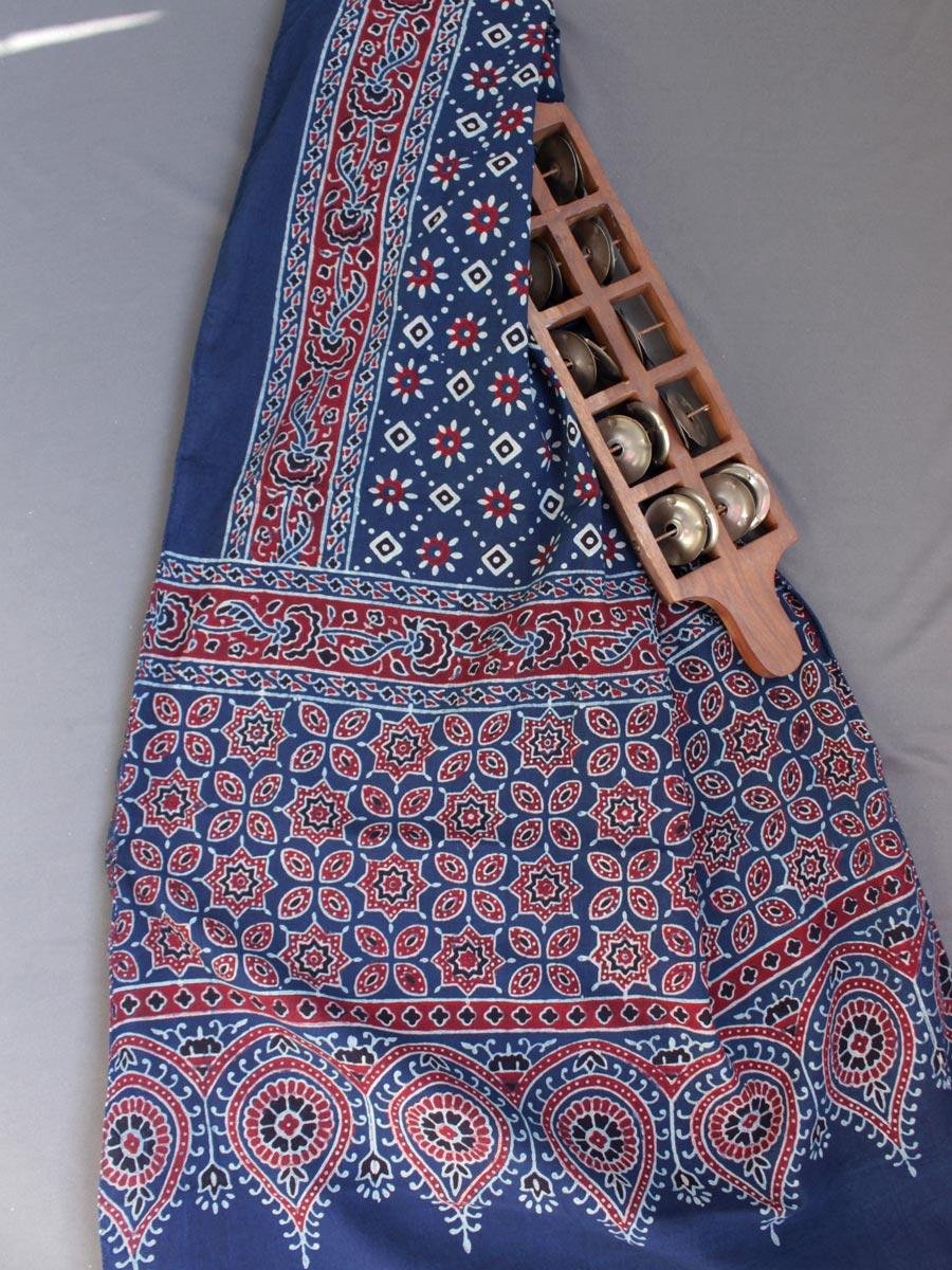 Indigo-and-red-Ajrakh-block-printed-cotton-stole Indigo-and-red-Ajrakh-block-printed-cotton-stole at Shilphaat.com