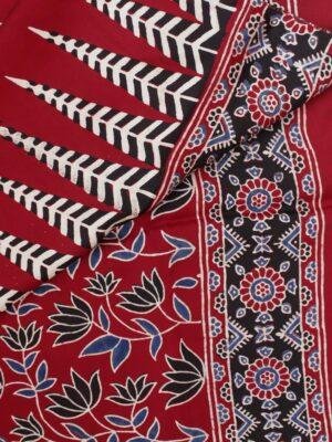 Maroon-Red-Modal-silk-Ajrakh-block-printed-scarf at Shilphaat.com
