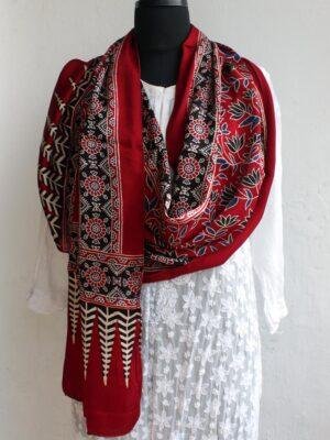 Maroon-Red-Modal-silk-Ajrakh-block-printed-stole at Shilphaat.com