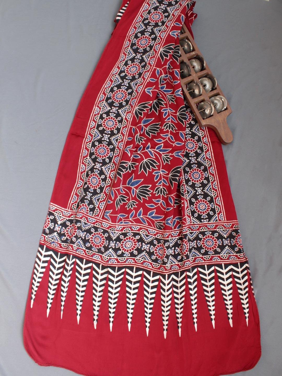 Maroon-Red-Modal-silk-Ajrakh-stole Maroon-Red-Modal-silk-Ajrakh-stole at Shilphaat.com