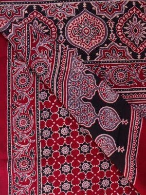 Maroon-an-Black-Ajrakh-block-printed-cotton-stole-Shilphaat