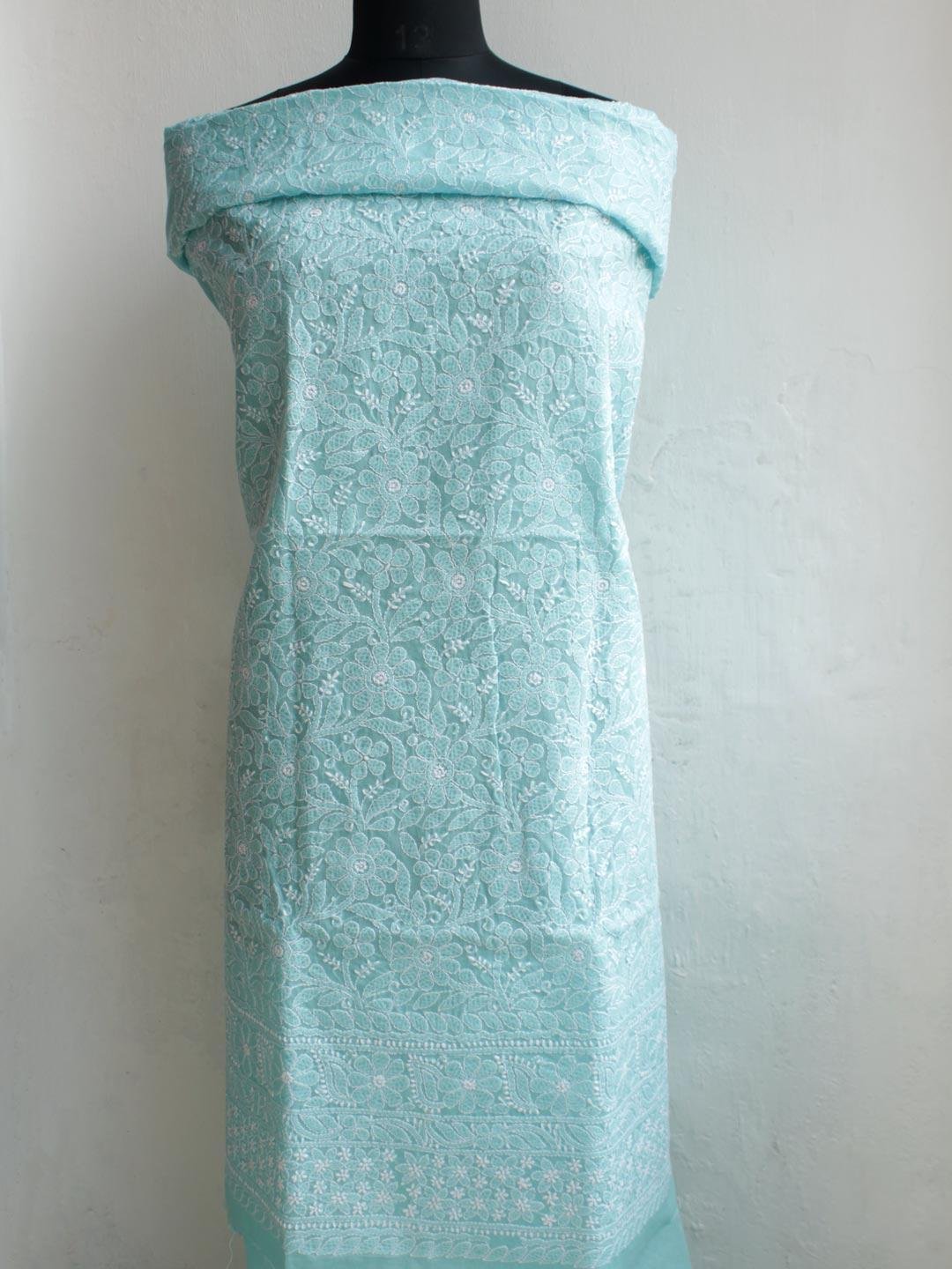 Sea-Blue-cotton-Chikankari-Kurta-Fabric Sea-Blue-cotton-Chikankari-Kurta-Fabric at Shilphaat.com