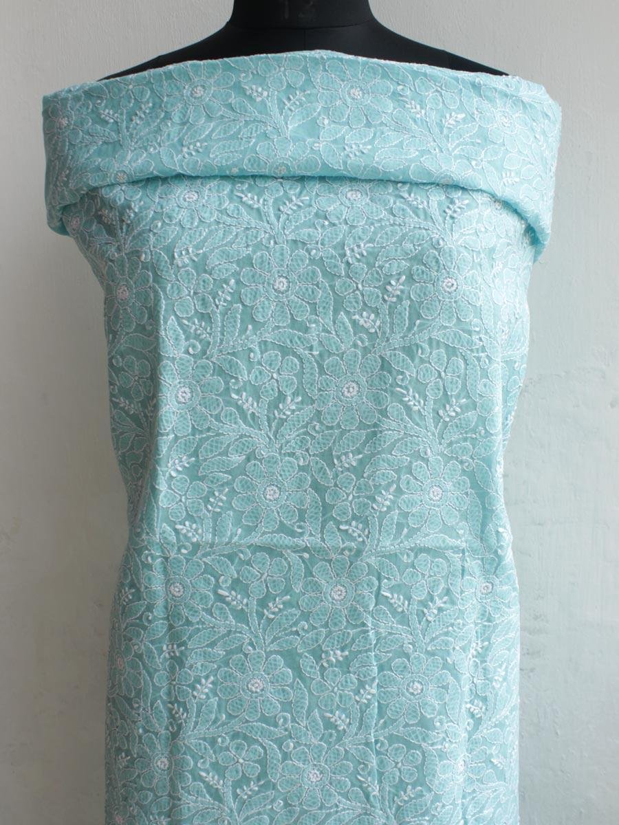 Sea-Blue-cotton-chikankri-kurta-fabric Sea-Blue-cotton-chikankri-kurta-fabric