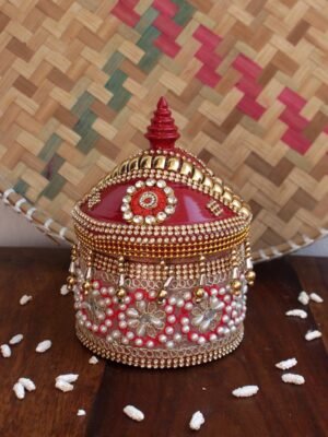 Crystal-and-beads-small-wooden-sindoor-box at Shilphaat.com