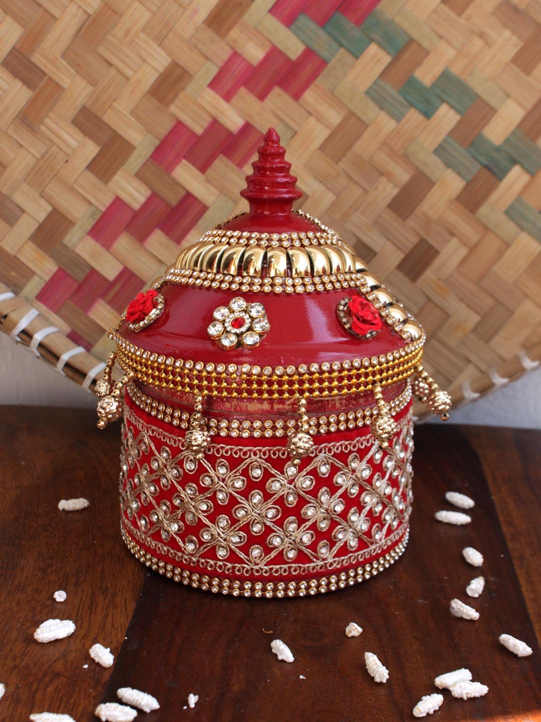 Crystals-and-Rose-small-wooden-sindoor-box Crystals-and-Rose-small-wooden-sindoor-box at Shilphaat.com