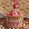 Red-Crystal-and-beads-small-wooden-sindoor-box at Shilphaat.com