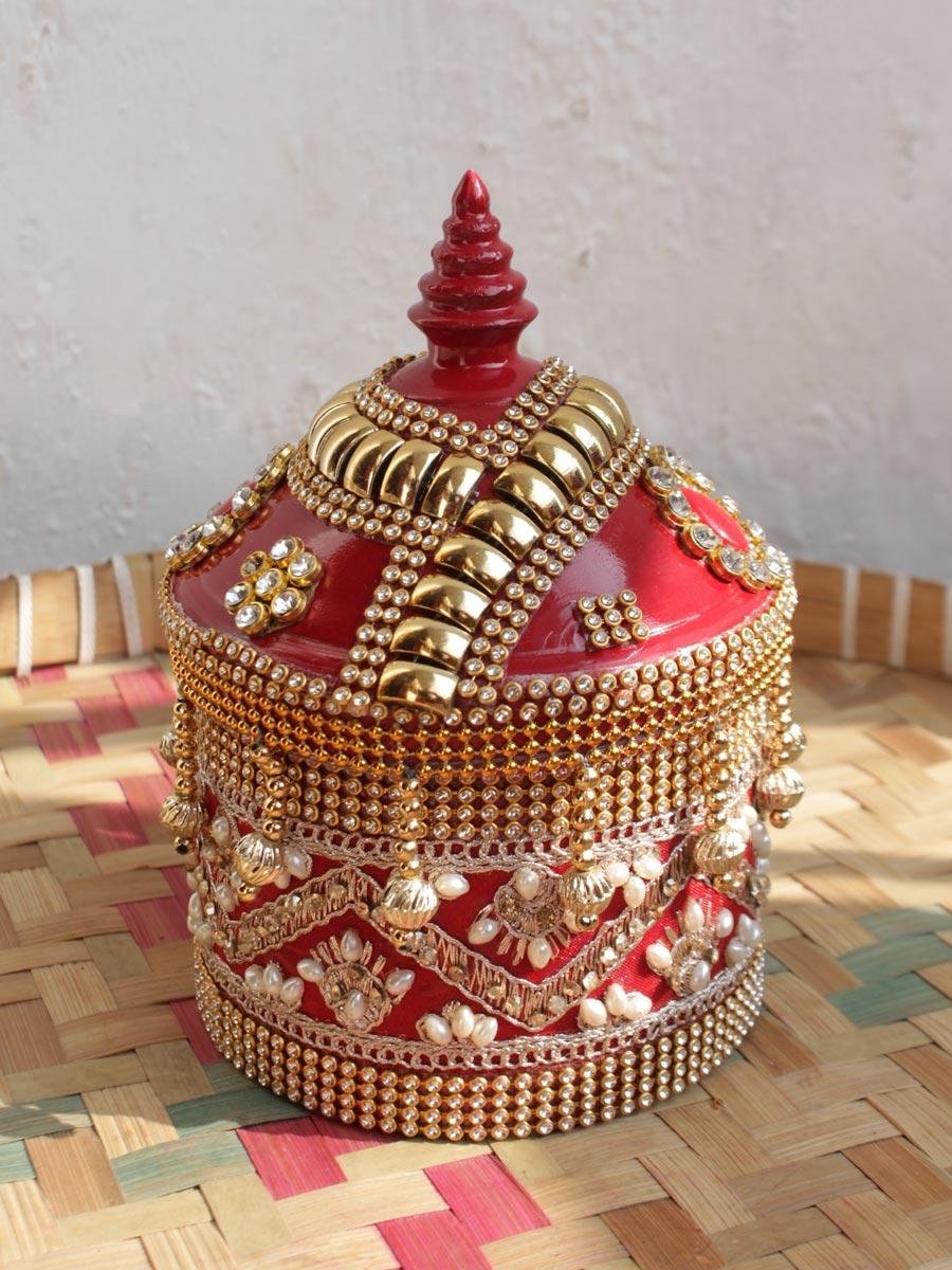 Red-Crystal-and-beads-small-wooden-wedding-sinhora Red-Crystal-and-beads-small-wooden-wedding-sinhora at Shilphaat.com