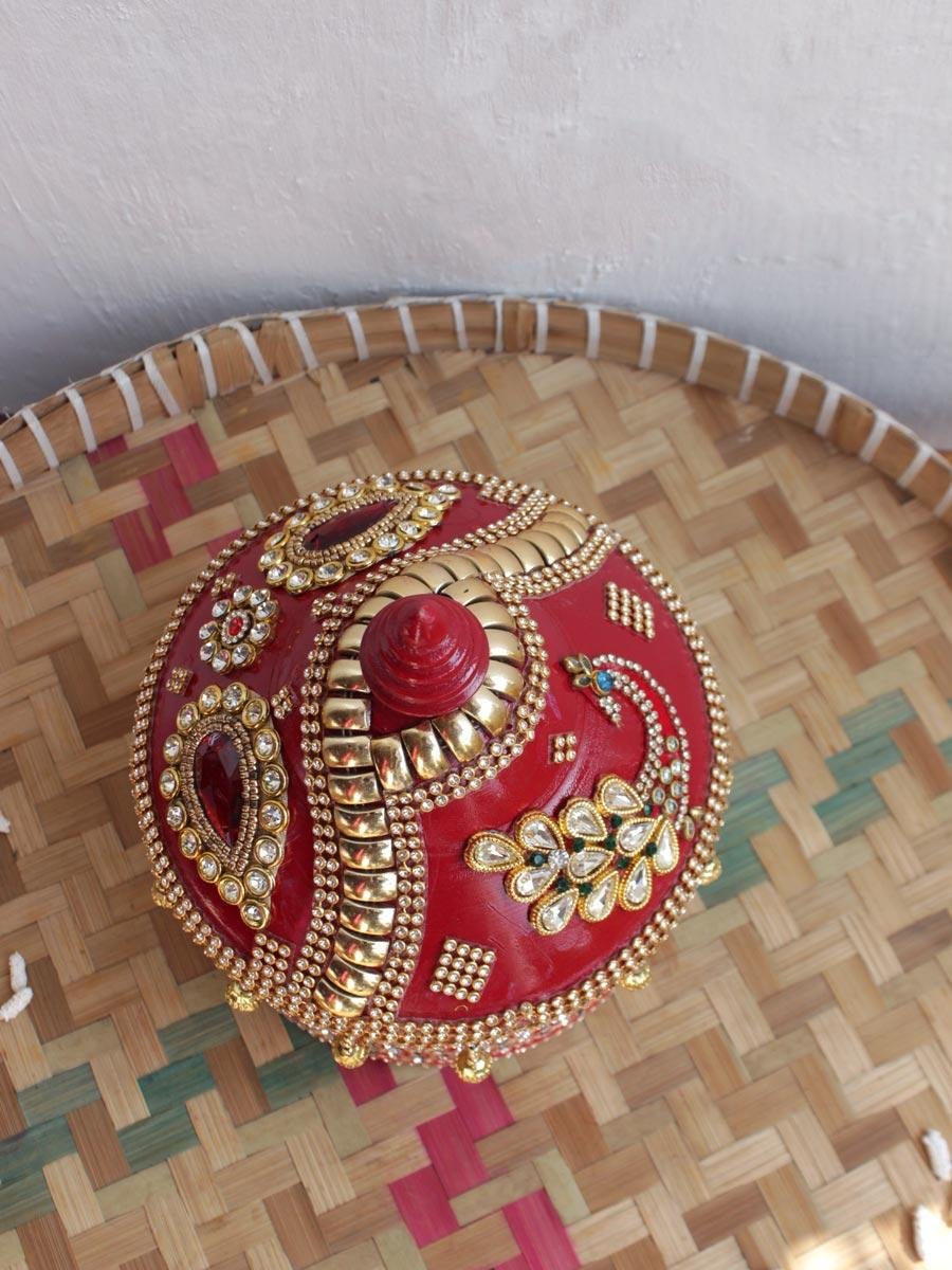 Red-Crystal-lace-wedding-wood-sindur-box Red-Crystal-lace-wedding-wood-sindur-box at Shilphaat.com