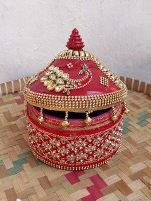 Red-Crystal-lace-wooden-wedding-Sinhora at Shilphaat.com