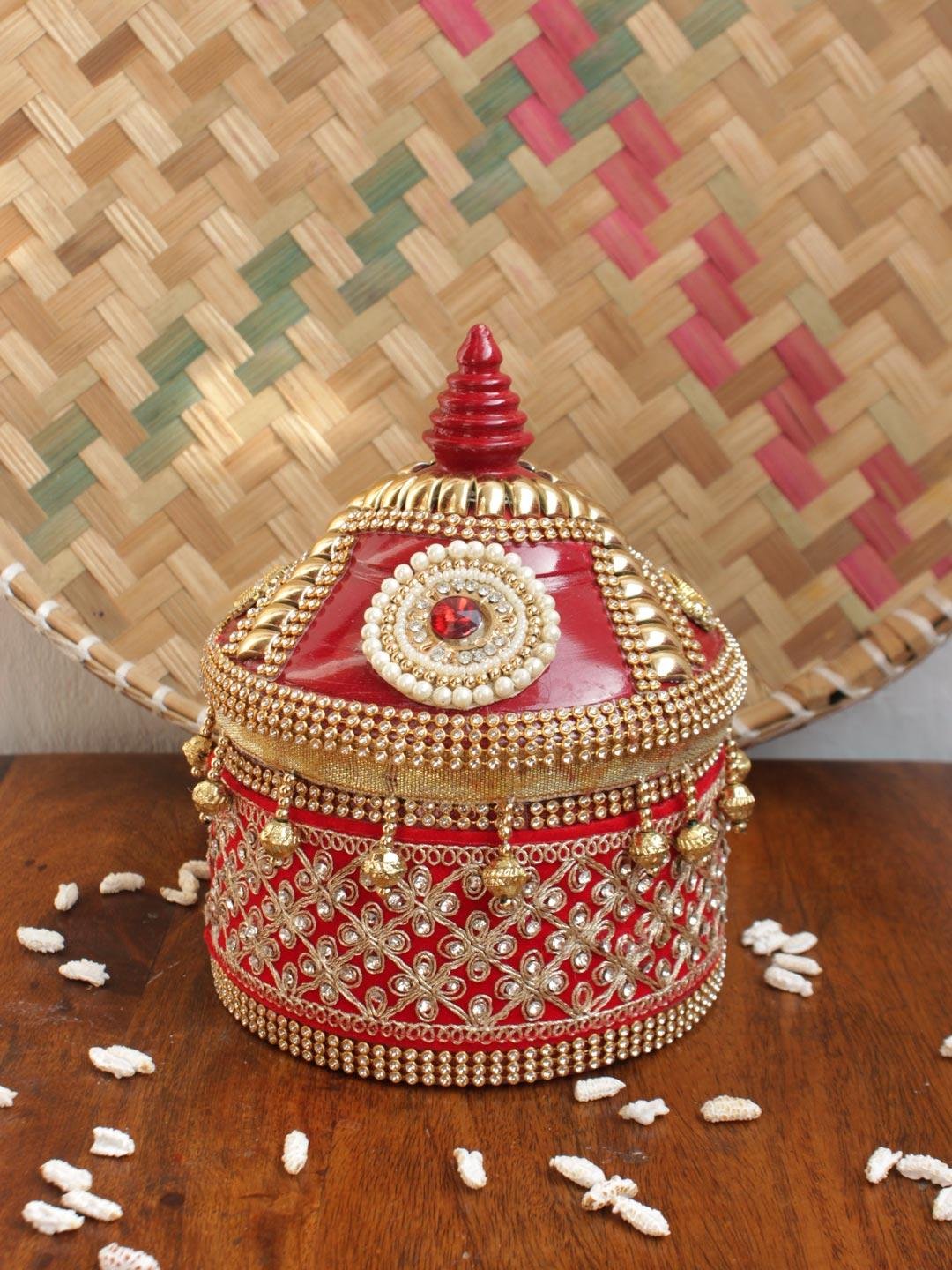 Crystal-Red-Lace-medium-wooden-sindoor-box Crystal-Red-Lace-medium-wooden-sindoor-box at Shilphaat.com