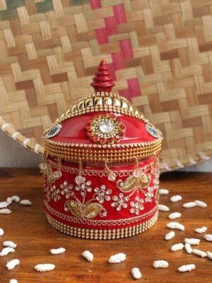 Crystal-and-zari-small-wooden-sindoor-box at Shilphaat.com