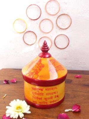 Red-and-Yellow-small-wooden-sindoor-box at Shilphaat.com