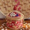 Zari-and-Blue-Peacock-small-wooden-sindoor-box at Shilphaat.com