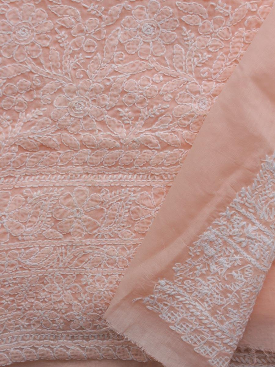 Peach-chikankari-embroidered-cotton-kurta-fabric- Peach-chikankari-embroidered-cotton-kurta-fabric-