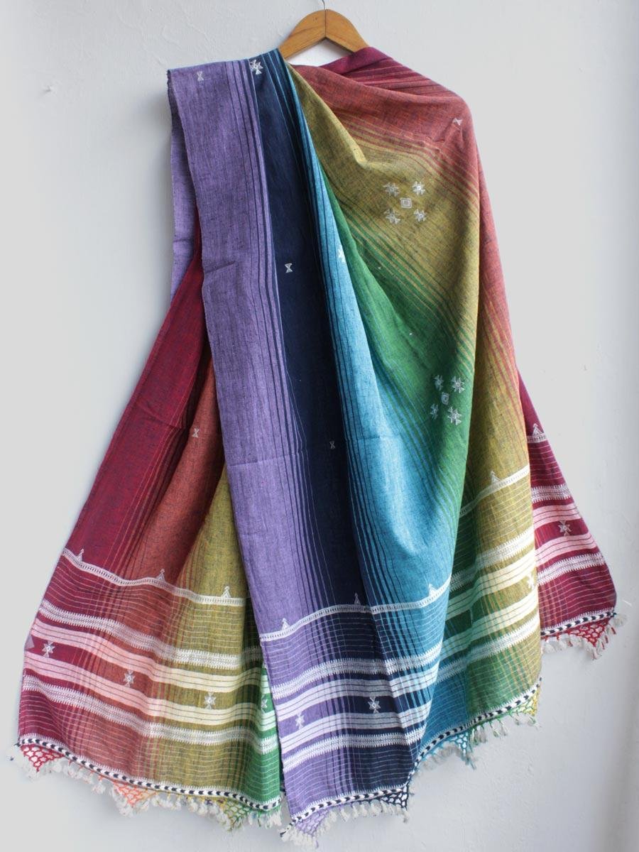 Rainbow-pure-Kala-cotton-Bhujodi-Dupatta Rainbow-pure-Kala-cotton-Bhujodi-Dupatta at Shilphaat.com