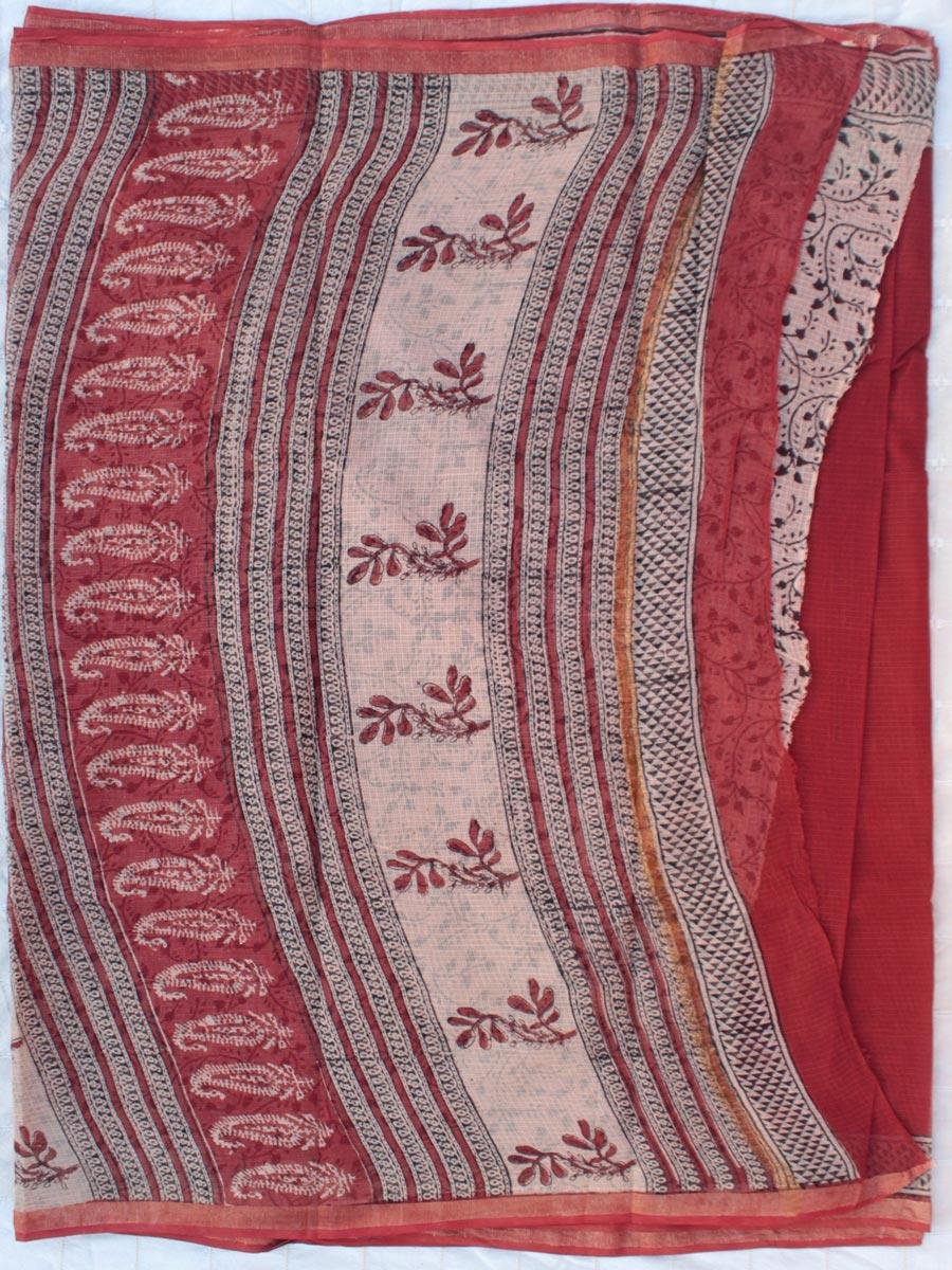 Dark-Madder-Red-Block-printed-Kota-doria-saree Dark-Madder-Red-Block-printed-Kota-doria-saree
