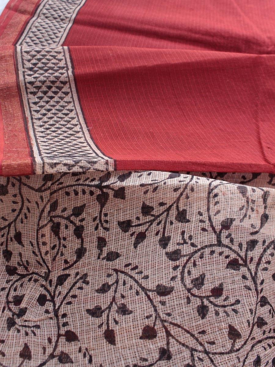 Dark-Madder-Red-Hand-printed-Kota-cotton-saree Dark-Madder-Red-Hand-printed-Kota-cotton-saree