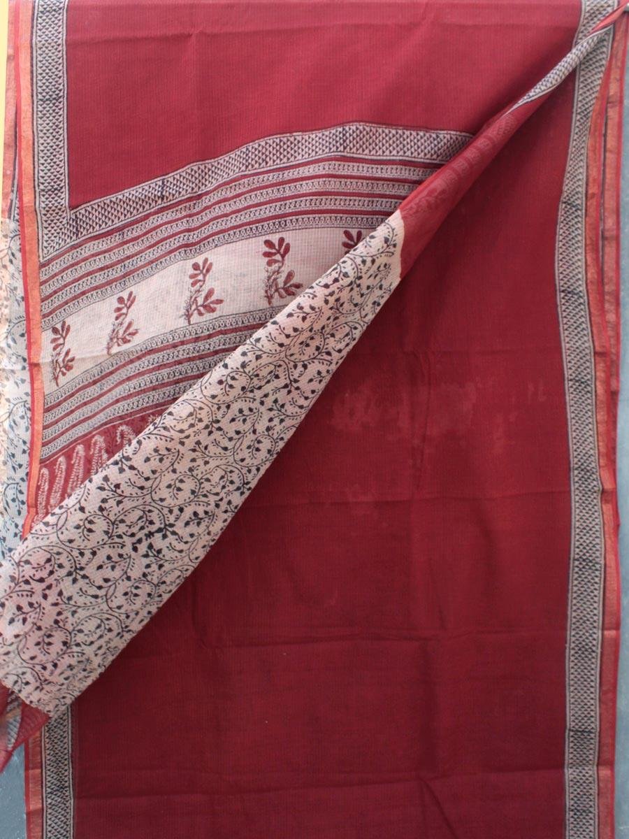 Dark-Madder-Red-Hand-printed-Kota-doriya-saree Dark-Madder-Red-Hand-printed-Kota-doriya-saree