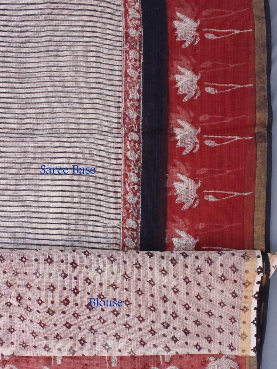 Maroon-and-off-white-Hand-printed-Kota-cotton-saree Maroon-and-off-white-Hand-printed-Kota-cotton-saree